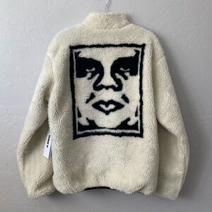 NWT Obey Cream and Black Sherpa Jacket